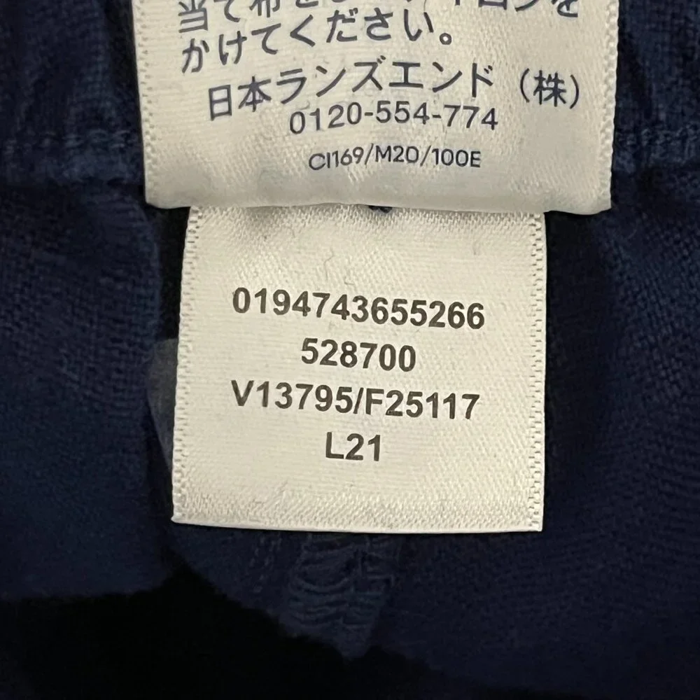 Lands End Womens Wide Leg Linen Pants 1X Coastal Navy Blue Open Side Tie Front